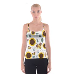 Nature Honeybee Sunflower Leaves Leaf Seamless Background Spaghetti Strap Top