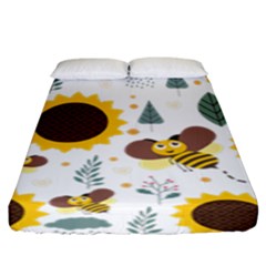 Nature Honeybee Sunflower Leaves Leaf Seamless Background Fitted Sheet (king Size)