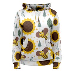 Nature Honeybee Sunflower Leaves Leaf Seamless Background Women s Pullover Hoodie