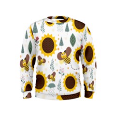 Nature Honeybee Sunflower Leaves Leaf Seamless Background Kids  Sweatshirt