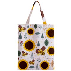 Nature Honeybee Sunflower Leaves Leaf Seamless Background Zipper Classic Tote Bag