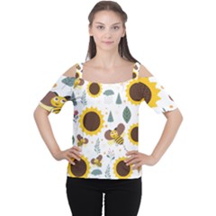 Nature Honeybee Sunflower Leaves Leaf Seamless Background Cutout Shoulder Tee