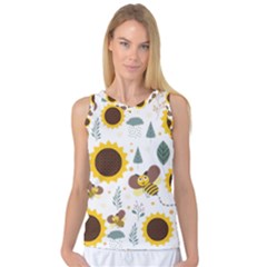 Nature Honeybee Sunflower Leaves Leaf Seamless Background Women s Basketball Tank Top