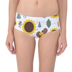 Nature Honeybee Sunflower Leaves Leaf Seamless Background Mid-waist Bikini Bottoms