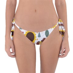 Nature Honeybee Sunflower Leaves Leaf Seamless Background Reversible Bikini Bottom