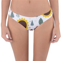 Nature Honeybee Sunflower Leaves Leaf Seamless Background Reversible Hipster Bikini Bottoms