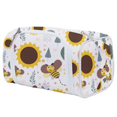 Nature Honeybee Sunflower Leaves Leaf Seamless Background Toiletries Pouch