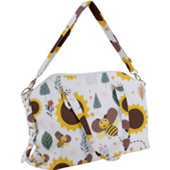 Nature Honeybee Sunflower Leaves Leaf Seamless Background Canvas Crossbody Bag