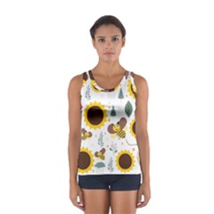 Nature Honeybee Sunflower Leaves Leaf Seamless Background Sport Tank Top 