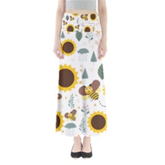 Nature Honeybee Sunflower Leaves Leaf Seamless Background Full Length Maxi Skirt