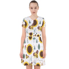 Nature Honeybee Sunflower Leaves Leaf Seamless Background Adorable In Chiffon Dress