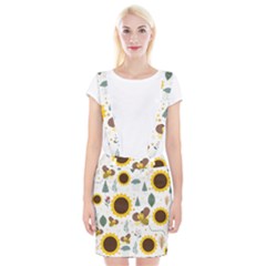 Nature Honeybee Sunflower Leaves Leaf Seamless Background Braces Suspender Skirt