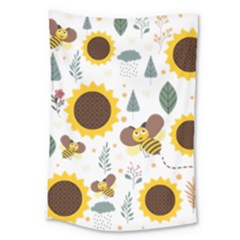 Nature Honeybee Sunflower Leaves Leaf Seamless Background Large Tapestry