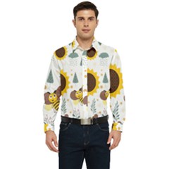 Nature Honeybee Sunflower Leaves Leaf Seamless Background Men s Long Sleeve  Shirt by Jancukart