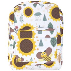 Nature Honeybee Sunflower Leaves Leaf Seamless Background Full Print Backpack