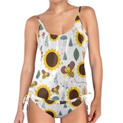 Nature Honeybee Sunflower Leaves Leaf Seamless Background Tankini Set by Jancukart