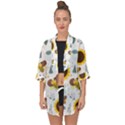 Nature Honeybee Sunflower Leaves Leaf Seamless Background Open Front Chiffon Kimono View1