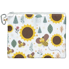 Nature Honeybee Sunflower Leaves Leaf Seamless Background Canvas Cosmetic Bag (xxl)