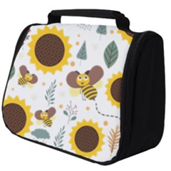 Nature Honeybee Sunflower Leaves Leaf Seamless Background Full Print Travel Pouch (big)