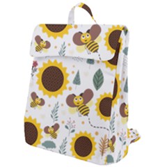 Nature Honeybee Sunflower Leaves Leaf Seamless Background Flap Top Backpack