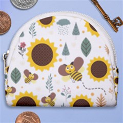 Nature Honeybee Sunflower Leaves Leaf Seamless Background Horseshoe Style Canvas Pouch