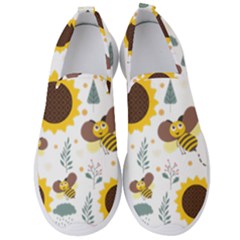 Nature Honeybee Sunflower Leaves Leaf Seamless Background Men s Slip On Sneakers by Jancukart