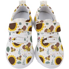 Nature Honeybee Sunflower Leaves Leaf Seamless Background Kids  Velcro Strap Shoes by Jancukart