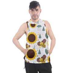 Nature Honeybee Sunflower Leaves Leaf Seamless Background Men s Sleeveless Hoodie