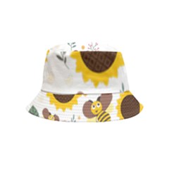 Nature Honeybee Sunflower Leaves Leaf Seamless Background Inside Out Bucket Hat (kids) by Jancukart