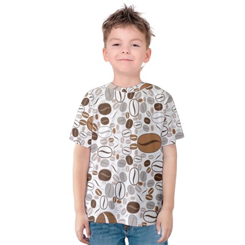 Brown Coffee Beans Pattern Kids  Cotton Tee by Jancukart