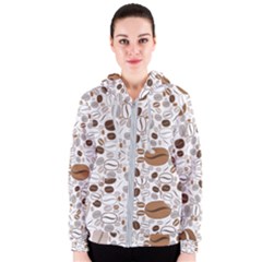 Brown Coffee Beans Pattern Women s Zipper Hoodie