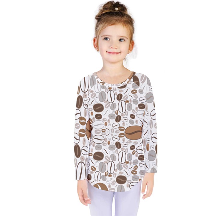 Brown Coffee Beans Pattern Kids  Long Sleeve Tee