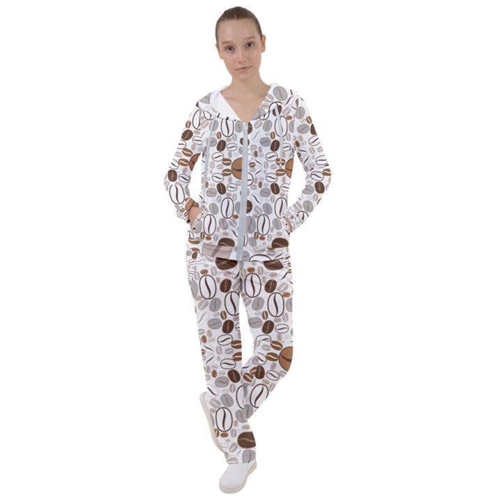 Brown Coffee Beans Pattern Women s Tracksuit