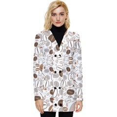 Brown Coffee Beans Pattern Button Up Hooded Coat 