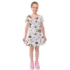 Brown Coffee Beans Pattern Kids  Short Sleeve Velvet Dress