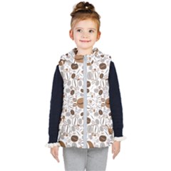 Brown Coffee Beans Pattern Kids  Hooded Puffer Vest by Jancukart