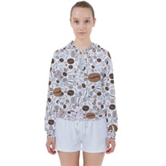 Brown Coffee Beans Pattern Women s Tie Up Sweat