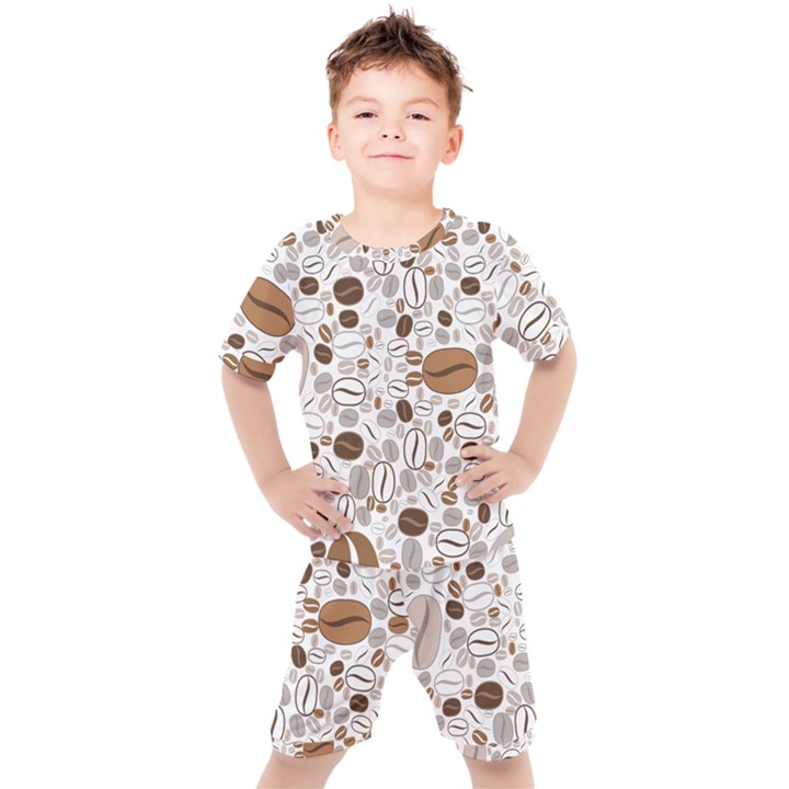 Brown Coffee Beans Pattern Kids  Tee and Shorts Set