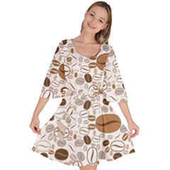 Brown Coffee Beans Pattern Velour Kimono Dress by Jancukart