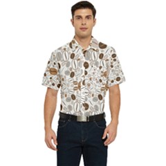 Brown Coffee Beans Pattern Men s Short Sleeve Pocket Shirt 