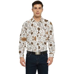 Brown Coffee Beans Pattern Men s Long Sleeve Pocket Shirt 