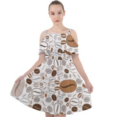 Brown Coffee Beans Pattern Cut Out Shoulders Chiffon Dress