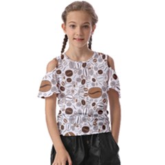 Brown Coffee Beans Pattern Kids  Butterfly Cutout Tee by Jancukart