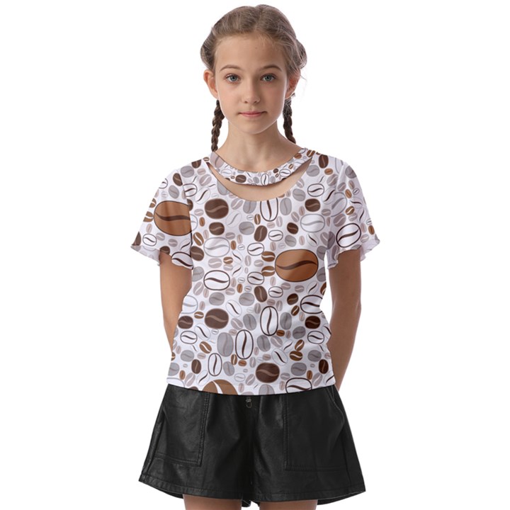 Brown Coffee Beans Pattern Kids  Front Cut Tee