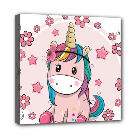 Cartoon Unicorn Fantasy Mini Canvas 8  X 8  (stretched)