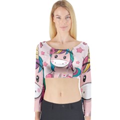 Cartoon Unicorn Fantasy Long Sleeve Crop Top