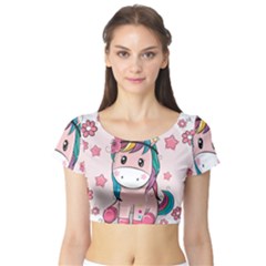 Cartoon Unicorn Fantasy Short Sleeve Crop Top