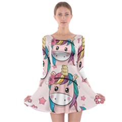 Cartoon Unicorn Fantasy Long Sleeve Skater Dress by Jancukart