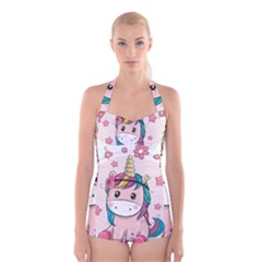 Cartoon Unicorn Fantasy Boyleg Halter Swimsuit 