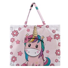 Cartoon Unicorn Fantasy Zipper Large Tote Bag